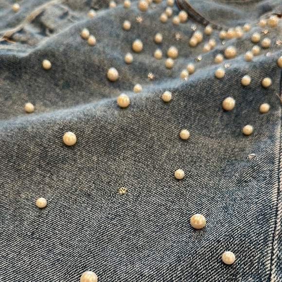 GRLFRND Blue Denim Skirt with Pearl Embellishments Size 26 - Picture 3 of 8